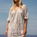 Golden Palms Embroidered Lake Dress
