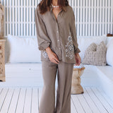 Zephyr Khaki Embroidery Rocky Pant