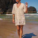 Golden Palms Embroidered Lake Dress