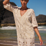 Golden Palms Embroidered Lake Dress