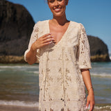 Golden Palms Embroidered Lake Dress