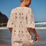 Golden Palms Embroidered Lake Dress