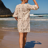 Golden Palms Embroidered Lake Dress