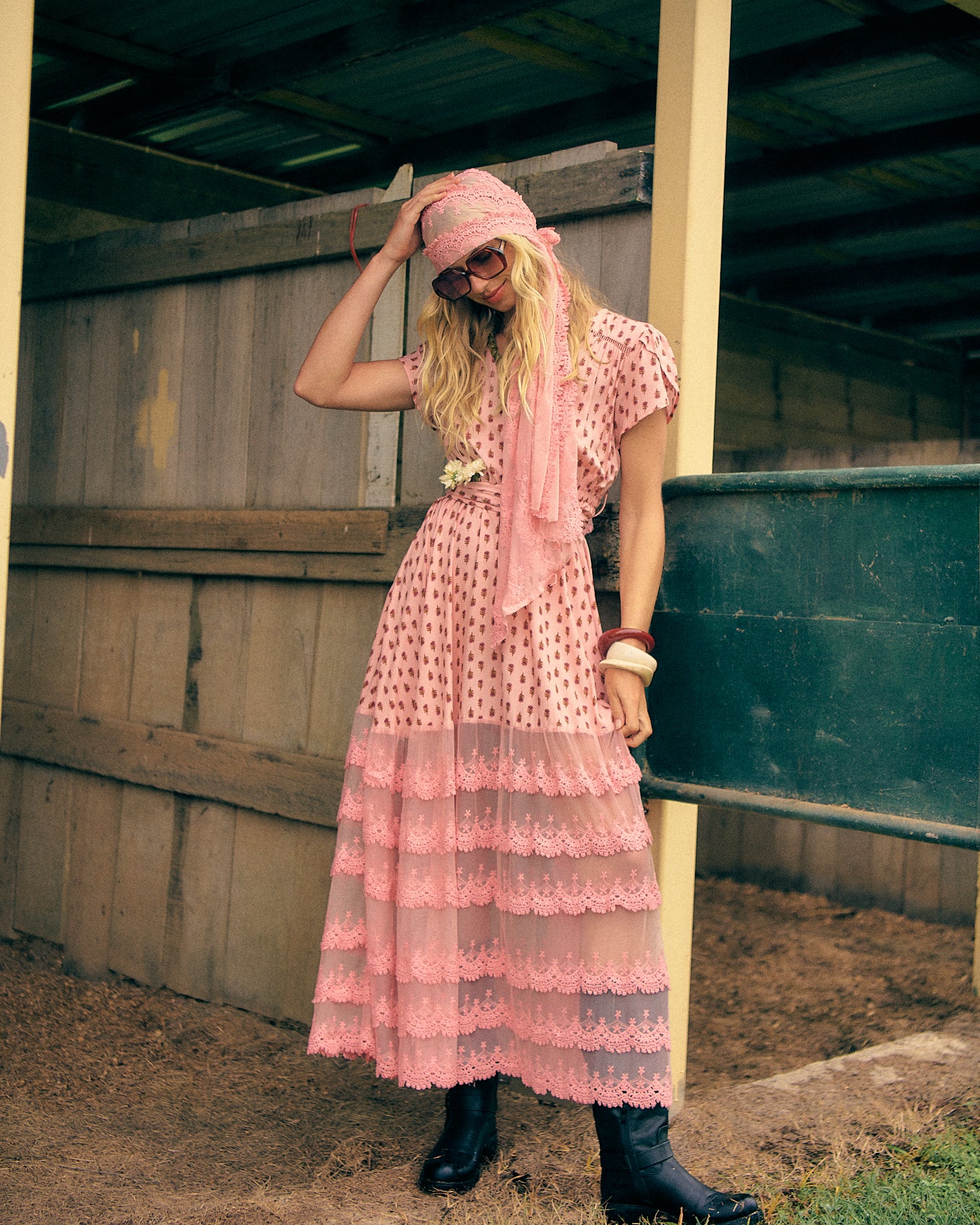 Pink Sunset Lace Pandora Maxi Dress