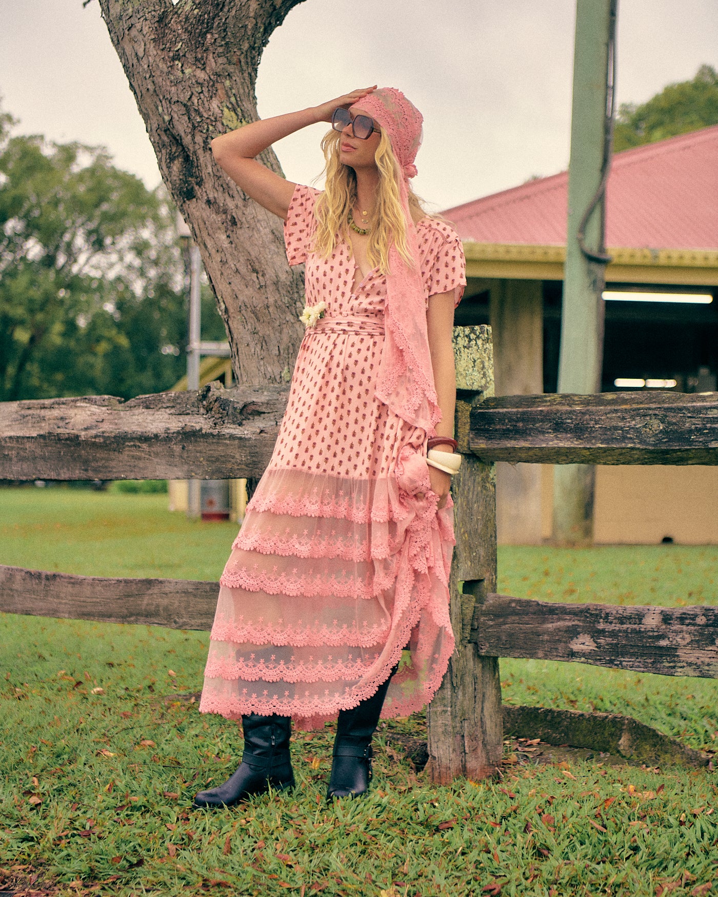 Pink Sunset Lace Pandora Maxi Dress